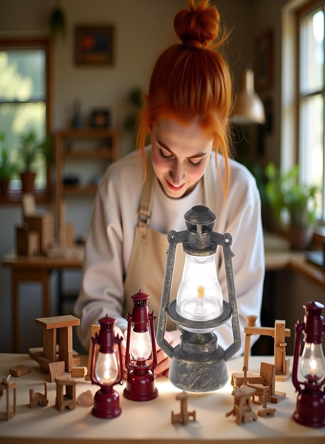 Cauaoa Miniature Lamps for Dollhouse,Doll House Miniature Retro Oil Lantern Dollhouse Accessories Scene Ornaments Dollhouse Miniature Scene Model Hurricane Lantern Kerosene Lamp,Dollhouse Accessories - Image 4